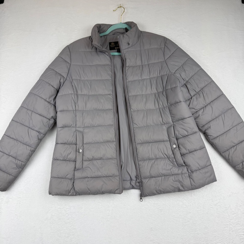 Barbour Womens Gray‎ Quilted Puffer Jacket Full Zip Stand Collar Size US 12